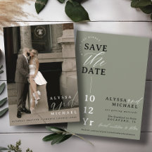 Elegant Simple Modern Sage Green Photo Wedding
