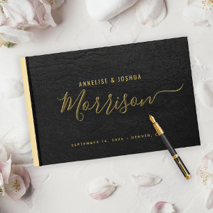 Elegant simple modern script black wedding guest book