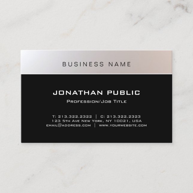 Elegant Simple Modern Silver Black Professional Business Card (Front)