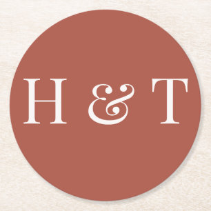 Elegant Simple Modern Terracotta Custom Initial Round Paper Coaster