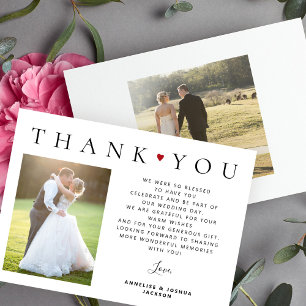 Elegant simple modern typography 2 photo wedding thank you card