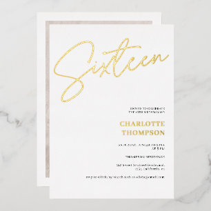 Elegant simple modern white photo Sweet 16 gold