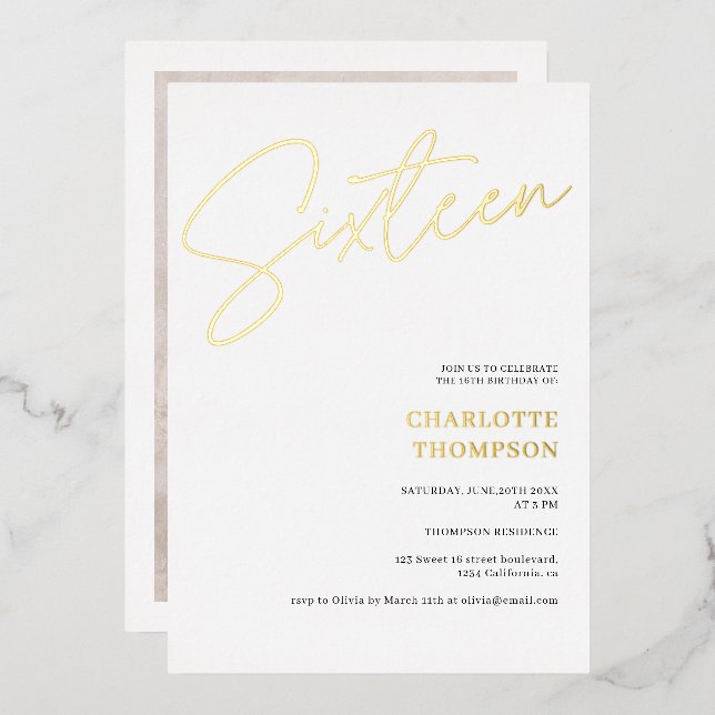 Elegant simple modern white photo Sweet 16 gold (Front/Back)