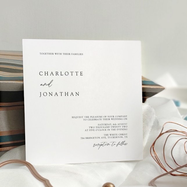 Elegant Simple Modern White Square Wedding Invitation (Creator Uploaded)