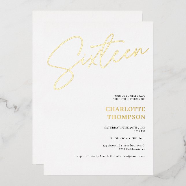 Elegant simple modern white Sweet 16 gold (Front/Back)