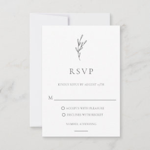 Elegant Simple Monochrome Botanical Leaf Classy RSVP Card