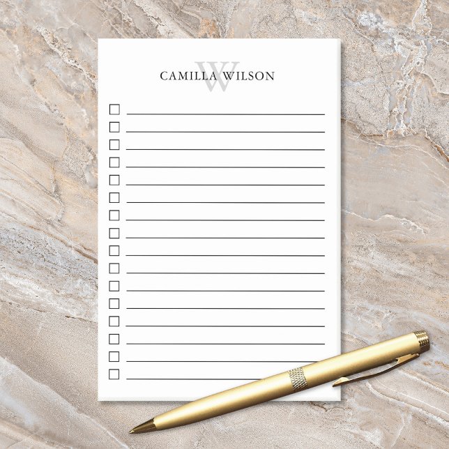 Elegant Simple Monogram Check Box List Post-it Notes (Creator Uploaded)