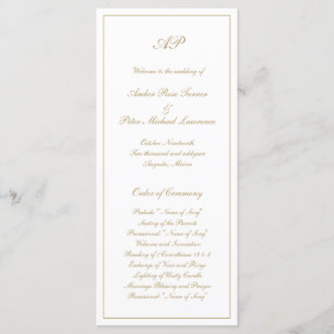 Elegant Simple Monogram Formal Gold Wedding Programme