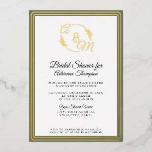 Elegant Simple Monogram Green Gold Bridal Shower