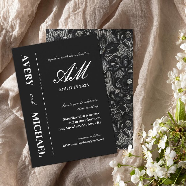 Elegant Simple Monogram Lace Wedding Invitation  (Creator Uploaded)