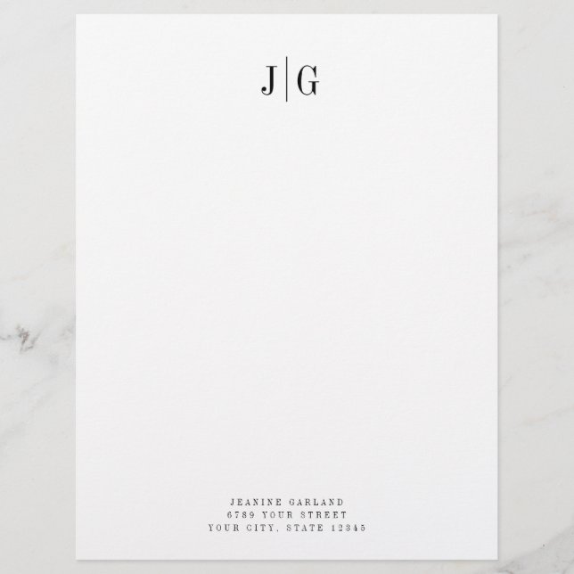 Elegant Simple Monogram Minimalist Professional Custom Letterhead (Front)