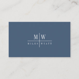 Elegant Simple Monogram Minimalist Smoky Blue Grey Business Card
