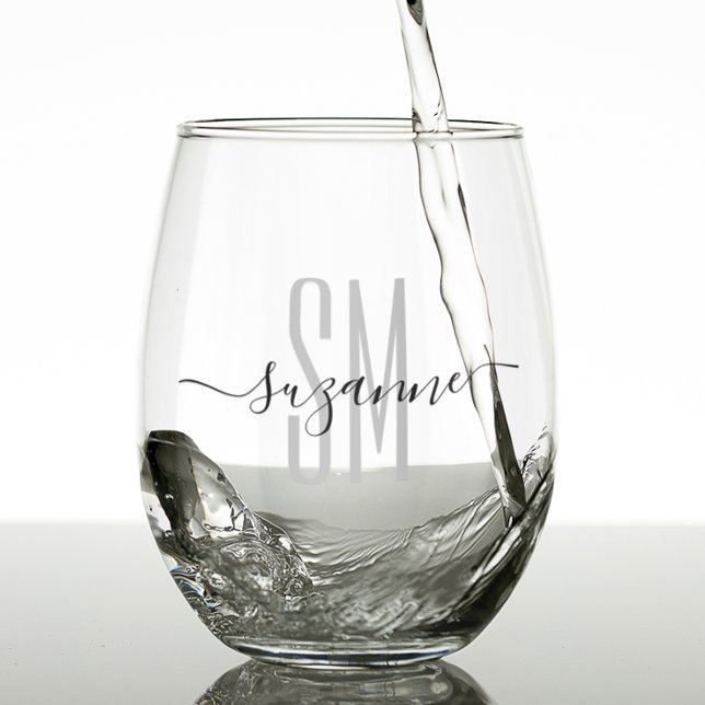 Elegant Simple Monogram Name Personalised  Stemless Wine Glass (Creator Uploaded)