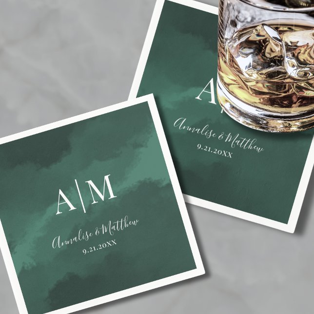 Elegant Simple Monogram Names Green Wedding Napkin (Elegant Simple Monogram Names Green Wedding Napkins)