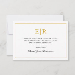 Elegant Simple Monogram Sympathy Gold Funeral Thank You Card