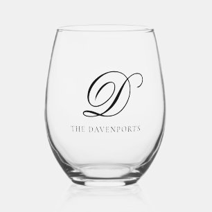 Elegant Simple Monogram Wedding Keepsake Stemless Wine Glass