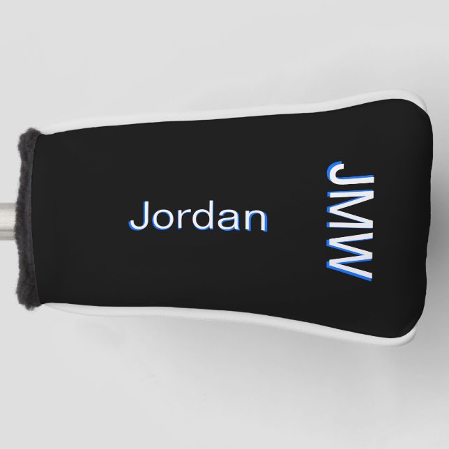 Elegant, Simple Name Monogram Blue, White, Custom Golf Head Cover (Front)