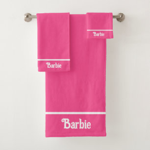 Elegant Simple Name Text on Neon Pink Bath Towel Set