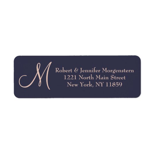 Elegant Simple Navy Blue and Pale Pink Monogram Return Address Label