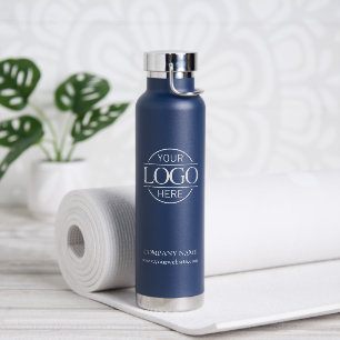 Elegant Simple Navy Blue Company Business Logo Water Bottle