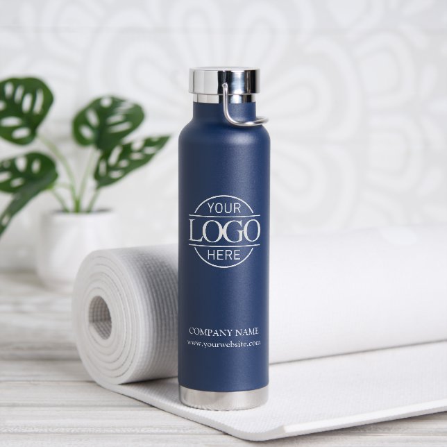 Elegant Simple Navy Blue Company Business Logo Water Bottle (Yoga)