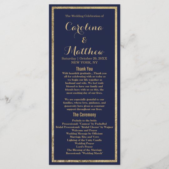 Elegant Simple Navy Blue Faux Gold Wedding Program Programme