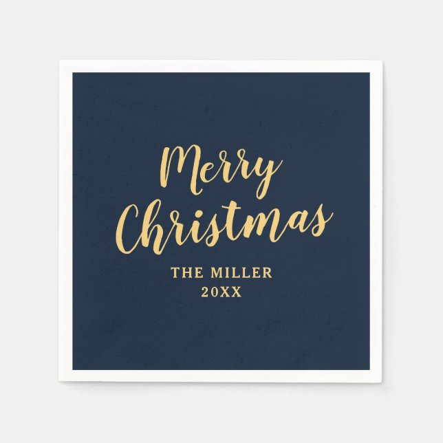 Elegant Simple Navy Blue Merry Christmas  Napkin (Front)