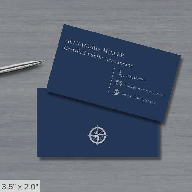 Elegant Simple Navy Blue Silver Business Card (Creator Uploaded)
