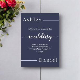 Elegant Simple Navy Blue White Formal Chic Wedding Invitation