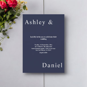 Elegant Simple Navy Blue White Luxury Chic Wedding Invitation