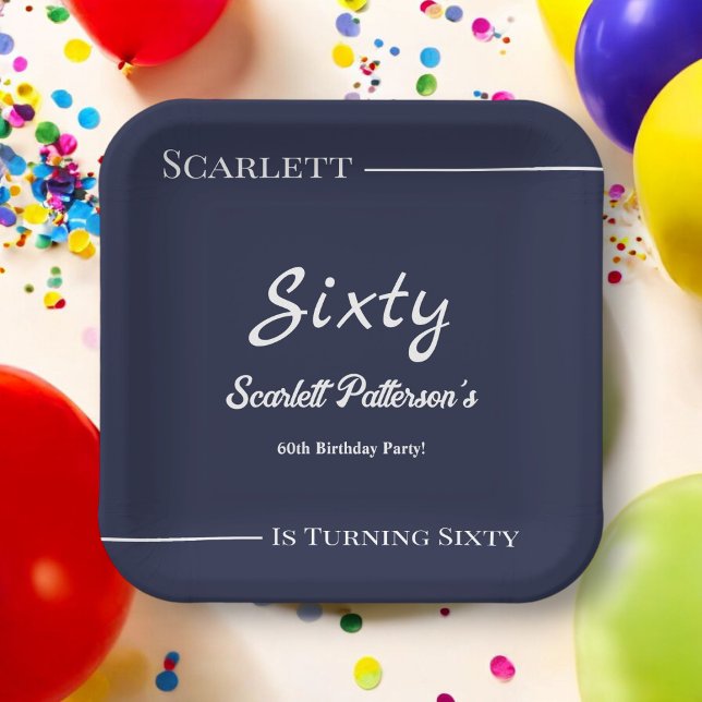 Elegant Simple Navy Blue White Modern Birthday Paper Plate (Creator Uploaded)