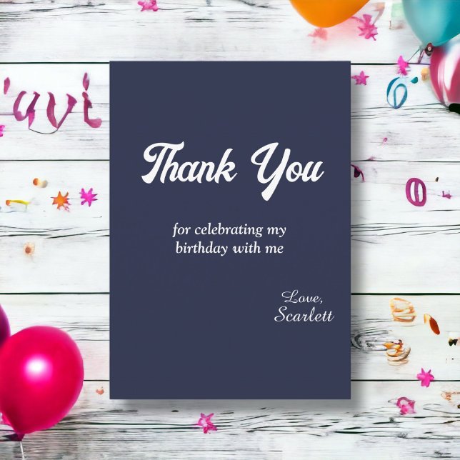 Elegant Simple Navy Blue White Modern Birthday Thank You Card (Creator Uploaded)