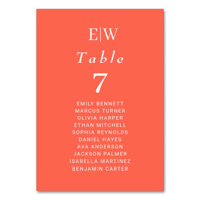 Elegant Simple Neon Flare with Monogram Wedding Table Number (Front)