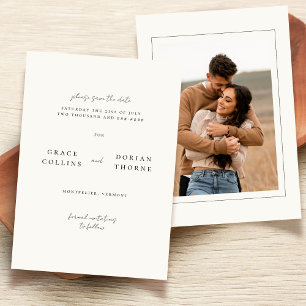 Elegant Simple Neutral Ivory White Photo Wedding Save The Date