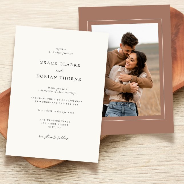 Elegant Simple Neutral Mocha Mousse Photo Wedding Invitation (Creator Uploaded)