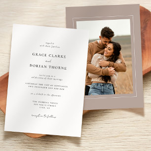 Elegant Simple Neutral Mocha Mousse Photo Wedding Invitation