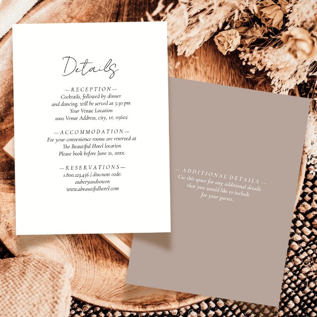 Elegant Simple Neutral Mocha Mousse Wedding Detail Enclosure Card (Creator Uploaded)