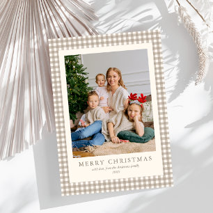 Elegant Simple Neutral Plaid 1 Photo Christmas Holiday Card