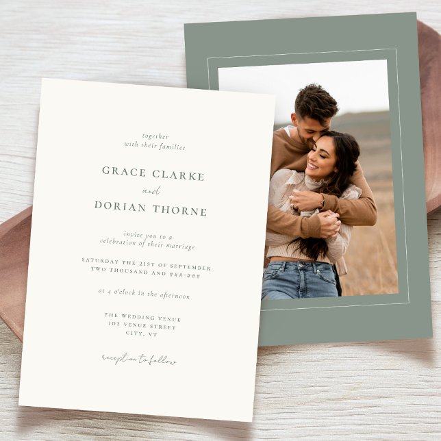 Elegant Simple Neutral Sage Green Photo Wedding Invitation (Creator Uploaded)