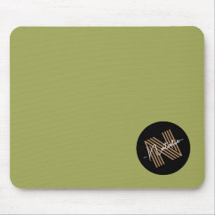Elegant simple olive and black Monogrammed initial Mouse Mat