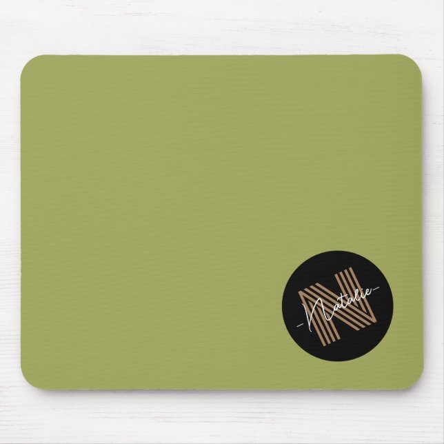 Elegant simple olive and black Monogrammed initial Mouse Mat (Front)