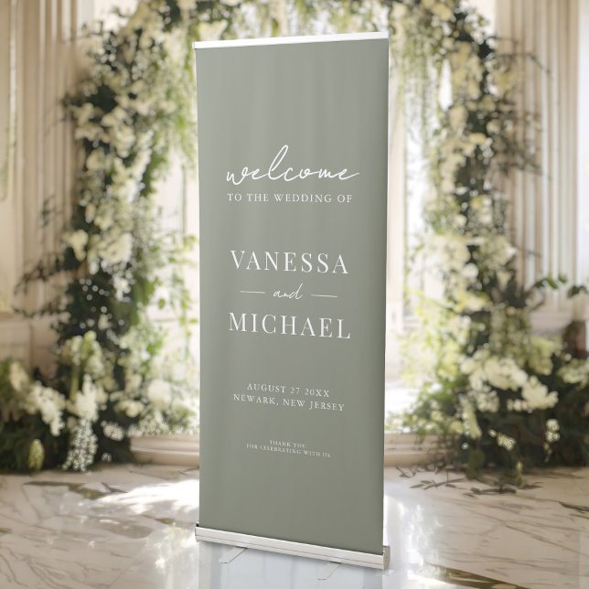 Elegant Simple Olive Green Wedding Retractable Banner (Creator Uploaded)