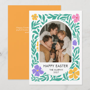 Elegant Simple Oval Floral Easter Family Photo Holiday Card
