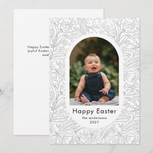 Elegant Simple Oval Floral Easter Family Photo Holiday Card
