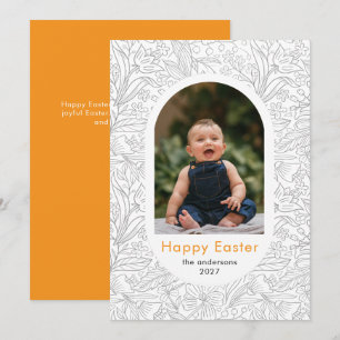 Elegant Simple Oval Floral Easter Family Photo Holiday Card