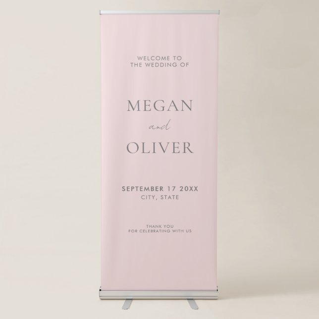 Elegant Simple Pale Pink Wedding Welcome Retractable Banner (Front)