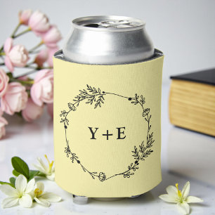 Elegant Simple Pale Yellow Monogrammed Wedding Can Cooler
