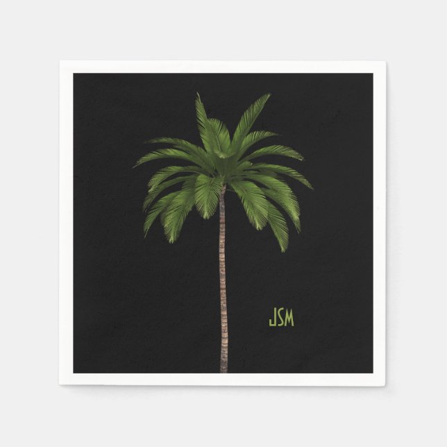 Elegant Simple Palm Tree Tropical Beach Monogram  Napkin (Front)