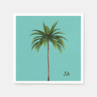 Elegant Simple Palm Trees Tropical Beach Monogram Napkin