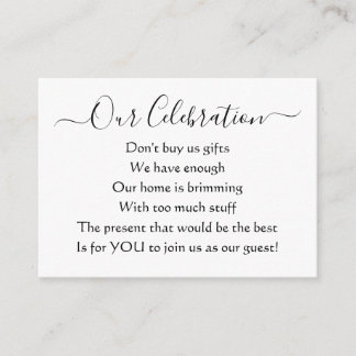 Elegant Simple Party No Gifts Poem Enclosure Card